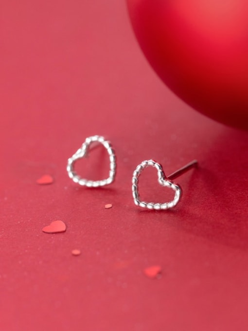 Rosh 925 Sterling Silver With Platinum Plated Cute  Hollow Heart Stud Earrings