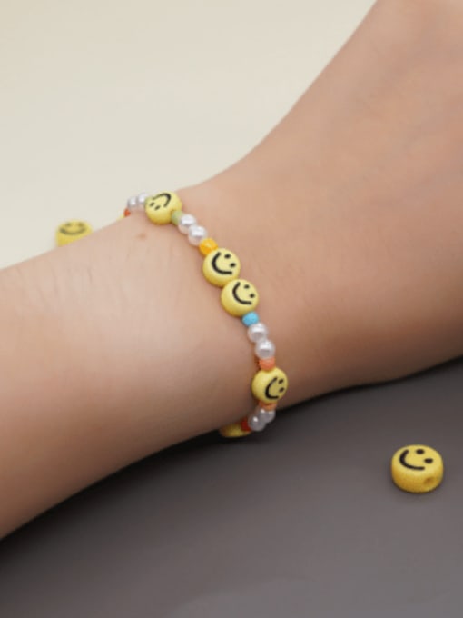 Roxi Multi Color Imitation Pearl  Acrylic Smiley Bohemia Handmade Beaded Bracelet 1