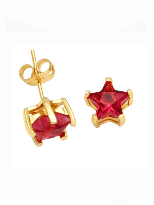 red Brass Cubic Zirconia Pentagram Vintage Stud Earring