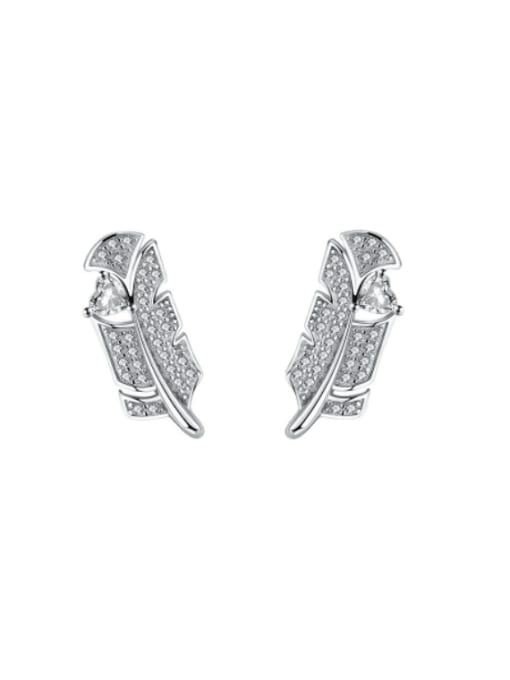 RINNTIN 925 Sterling Silver Cubic Zirconia Feather  Dainty Stud Earring 0