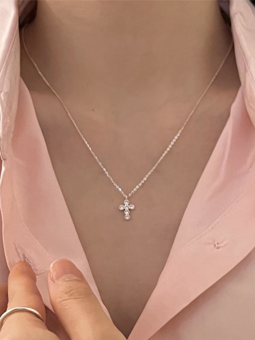 Boomer Cat 925 Sterling Silver Cubic Zirconia Cross Minimalist Necklace 1