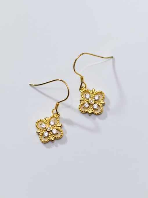 gold 925 Sterling Silver Cubic Zirconia Flower Dainty Hook Earring