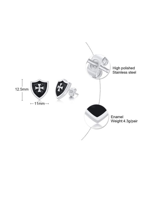 CONG Stainless Steel With Shield Cross Stud Earrings 3