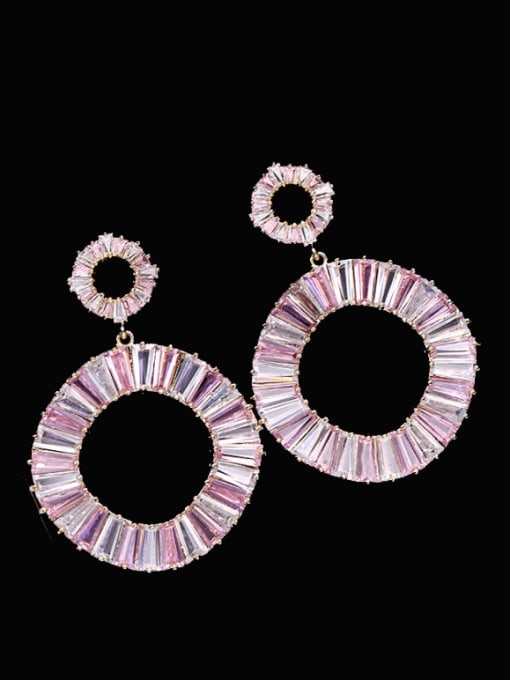 Gold +Pink Brass Cubic Zirconia Geometric Luxury Drop Earring