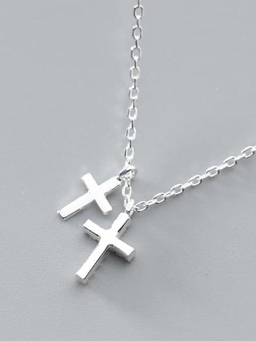 Rosh 925 Sterling Silver Rhinestone White Cross Minimalist Regligious Necklace 2
