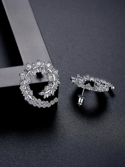 Platinum Brass Cubic Zirconia Geometric Luxury Cluster Earring