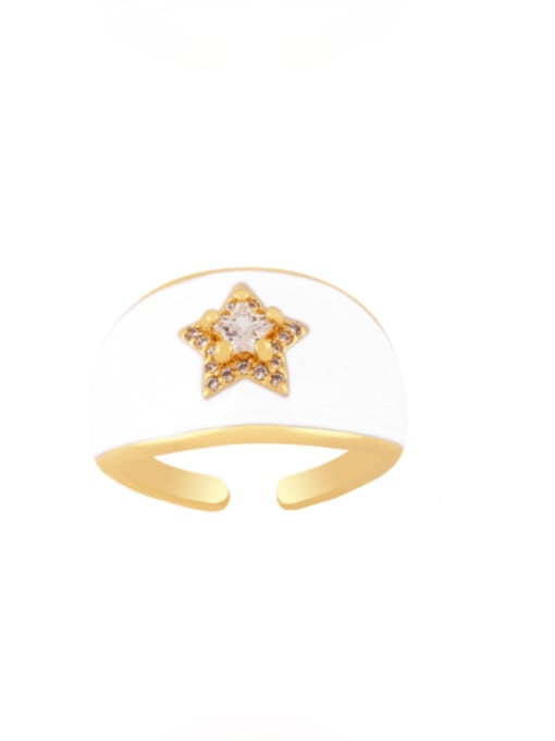 white Brass Enamel Rhinestone Star Minimalist Band Ring