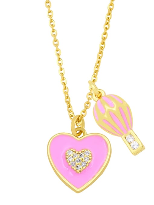 Pink Brass Cubic Zirconia Enamel Heart Hip Hop Necklace