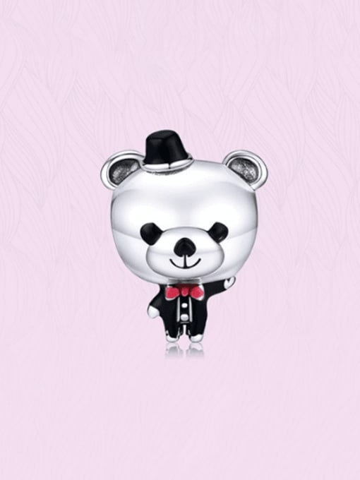 Mr. Xiong, the groom 925 Sterling Silver Enamel Cute Bear DIY  Pendant