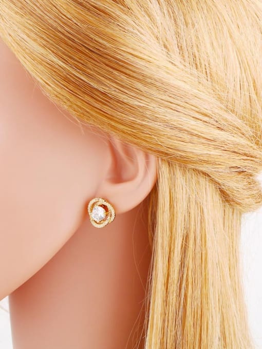 CC Brass Cubic Zirconia Irregular Minimalist Stud Earring 2
