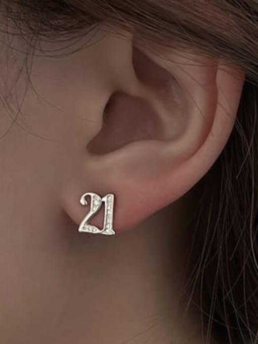 BeiFei Minimalism Silver 925 Sterling Silver Cubic Zirconia Number Minimalist Stud Earring 2