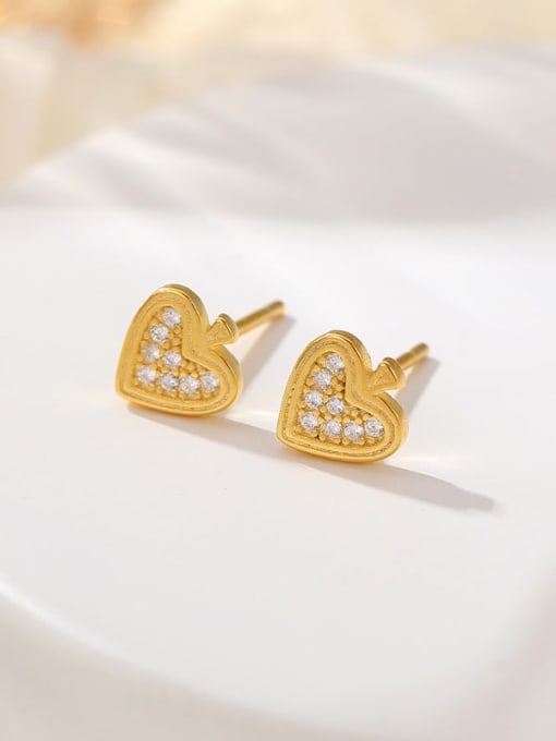 ES2493 Gold 925 Sterling Silver Cubic Zirconia Heart Dainty Stud Earring
