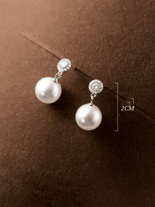 Rosh 925 Sterling Silver Imitation Pearl Round Bead Minimalist Stud Earring 4