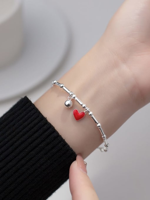 Rosh 925 Sterling Silver Enamel Heart Minimalist Stretch Bracelet 1