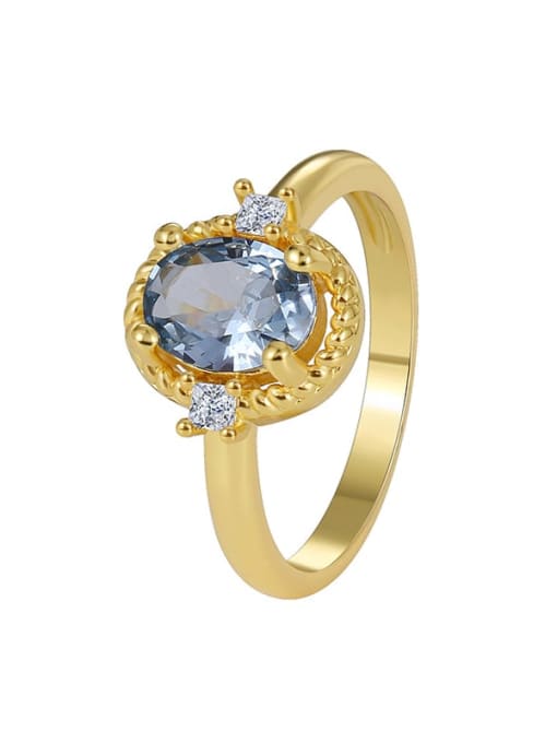 Gold Zircon Ring Brass Glass Stone Geometric Minimalist Band Ring