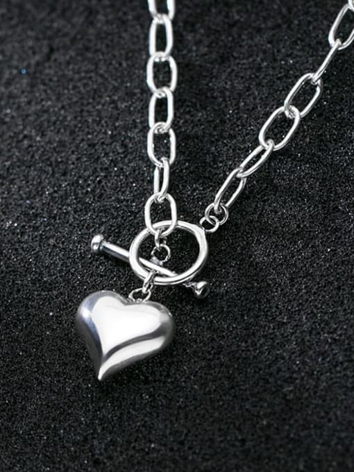 Rosh 925 Sterling Silver Smooth Heart Vintage chain Necklace 0