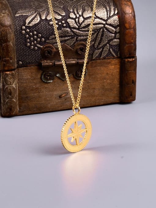 Gold side chain Titanium Coin Vintage star pendant Necklace
