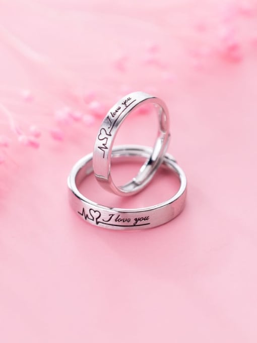 Rosh 925 Sterling Silver With Platinum Plating  Letter I LOVE UJ Couple Rings 1