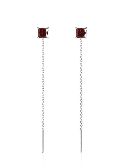 red Brass Cubic Zirconia Tassel Minimalist Threader Earring