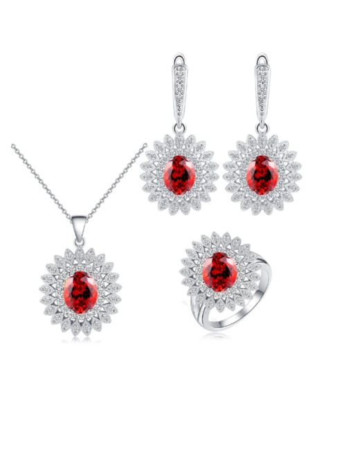 Red ring size 9 Brass Cubic Zirconia  Dainty Geometric Earring Ring and Necklace Set