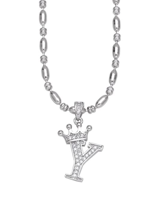 Y Brass Cubic Zirconia Crown Minimalist Lariat Necklace