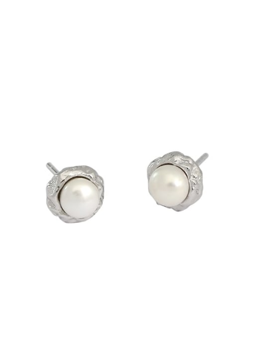 DAKA 925 Sterling Silver Freshwater Pearl Geometric Vintage Stud Earring 3