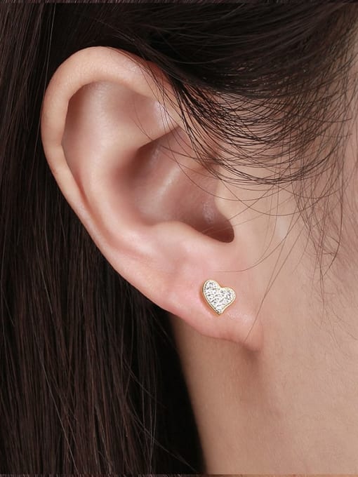 RINNTIN 925 Sterling Silver Cubic Zirconia Heart Minimalist Stud Earring 1