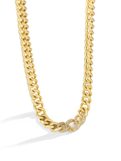 Gold Brass Rhinestone Geometric Hip Hop Hollow Chain Necklace