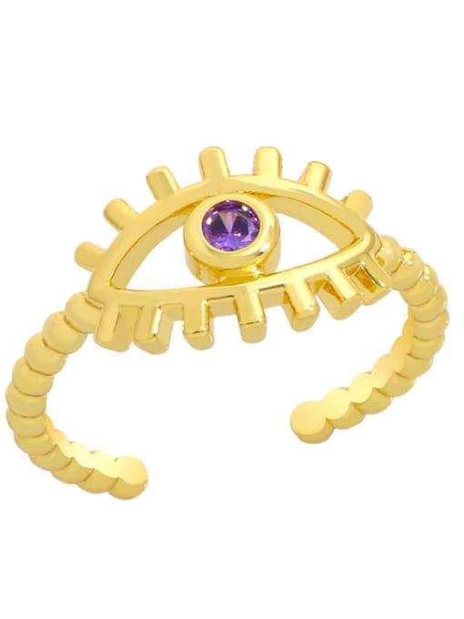 violet Brass Rhinestone Evil Eye Vintage Band Ring
