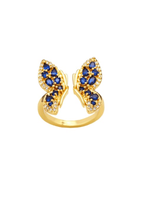 blue Brass Cubic Zirconia Butterfly Vintage Band Ring