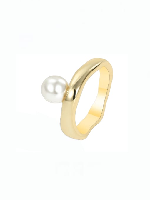 Gold circular Pearl Ring Brass Imitation Pearl Geometric Minimalist Band Ring