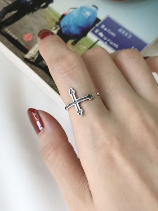 Boomer Cat 925 Sterling Silver Cross Vintage Band Ring 1
