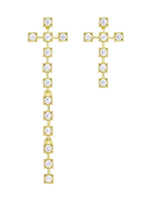 gold Alloy Cubic Zirconia Cross Minimalist Drop Earring