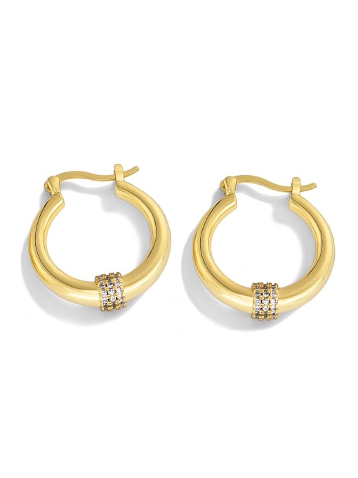 Gold Brass Cubic Zirconia Geometric Minimalist Huggie Earring