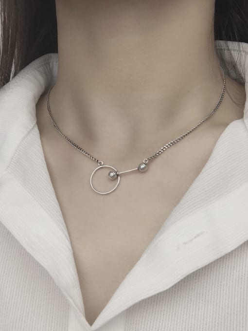 SHUI Vintage  Sterling Silver With Antique Silver Plated Simplistic Hollow Geometric Necklaces 1