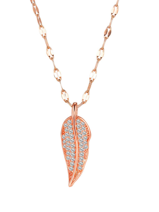 1847 rose gold plated necklace Titanium Steel Cubic Zirconia Leaf Minimalist Necklace