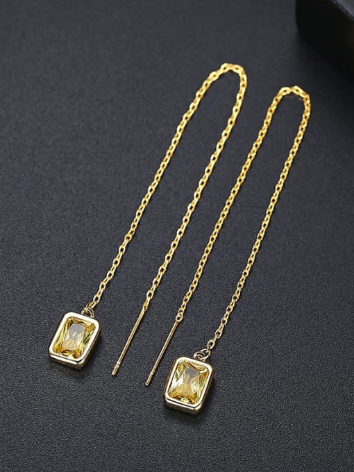 Gold t06e23 Brass Cubic Zirconia Tassel Dainty Threader Earring