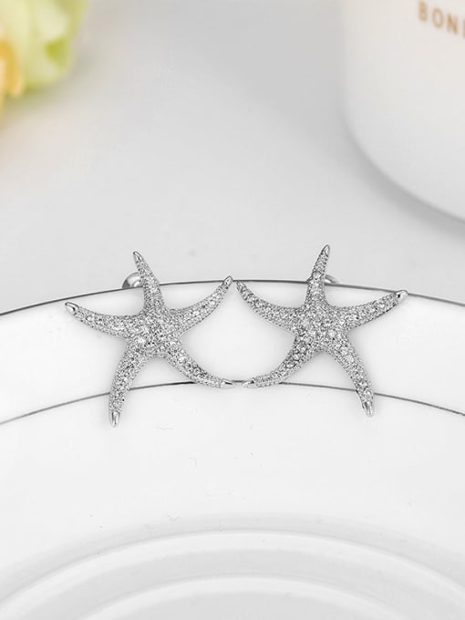 BLING SU Copper Cubic Zirconia Star Luxury Stud Earring 2