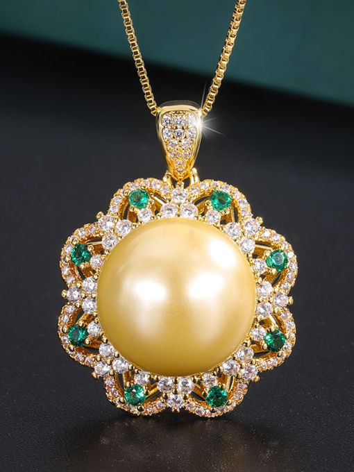 Gold bead gold pendant Brass Imitation Pearl Flower Minimalist  Round Pendant