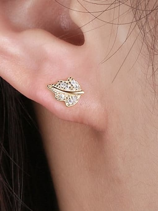 RINNTIN 925 Sterling Silver Cubic Zirconia Leaf Minimalist Stud Earring 1