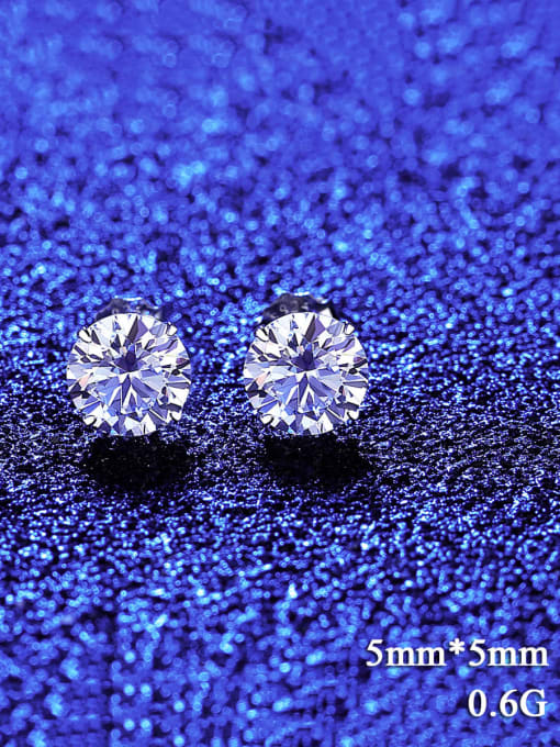 5mm Mossan drill 925 Sterling Silver Moissanite Round Minimalist Stud Earring
