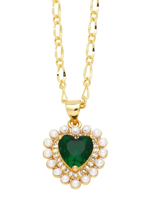 green Brass Cubic Zirconia Heart Hip Hop Necklace