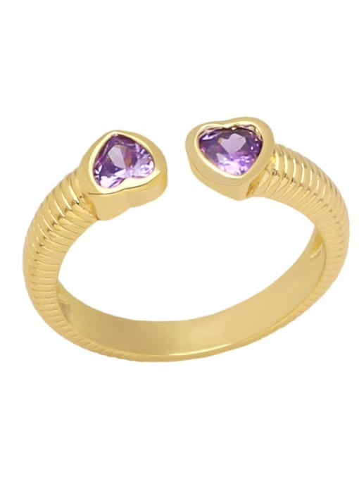 purple Brass Cubic Zirconia Heart Minimalist Band Ring