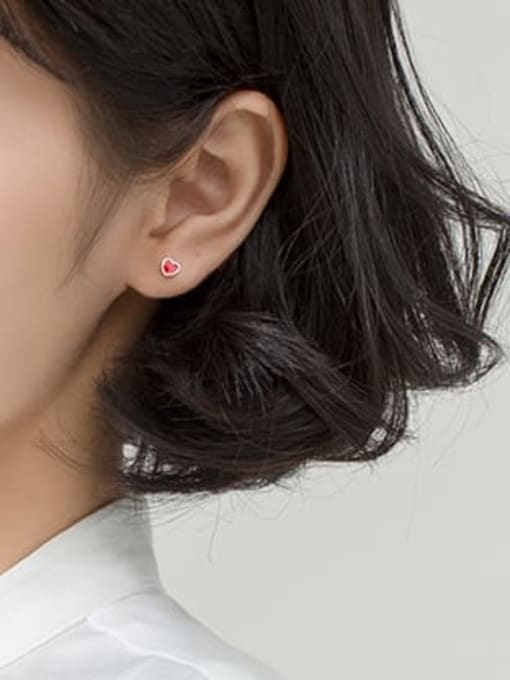 Rosh 925 Sterling Silver Red Enamel Geometric Minimalist Stud Earring 3