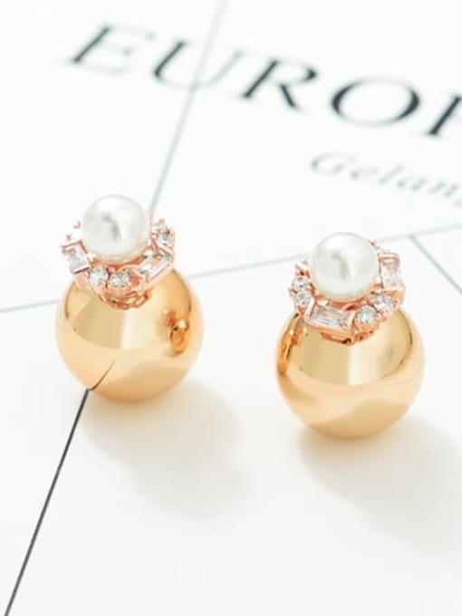 Gold rose gold t03b17 Copper Cubic Zirconia Round Ball Minimalist Stud Earring