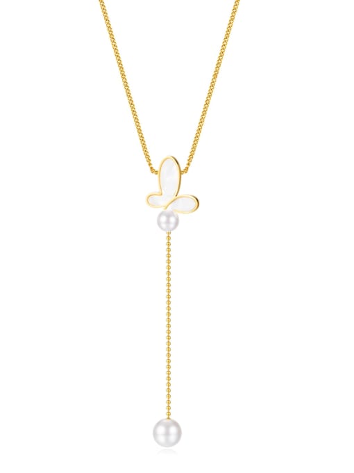 2167 steel necklace Titanium Steel Shell Butterfly Minimalist Tassel Necklace