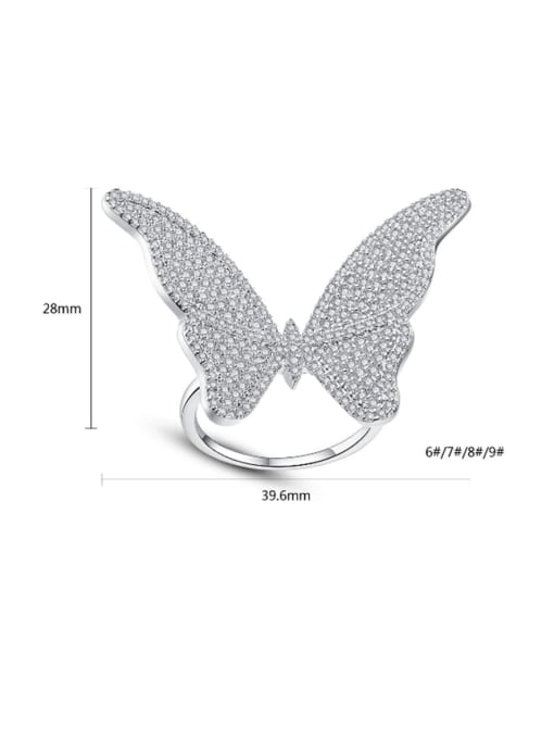 BLING SU Copper Cubic Zirconia Butterfly Luxury Free Size Band Ring 3