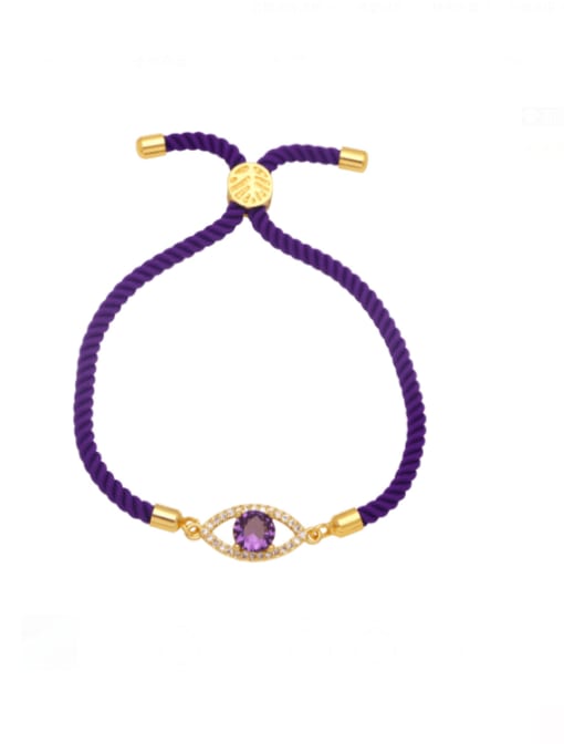 purple Brass Cubic Zirconia Weave Evil Eye  Trend Adjustable Bracelet
