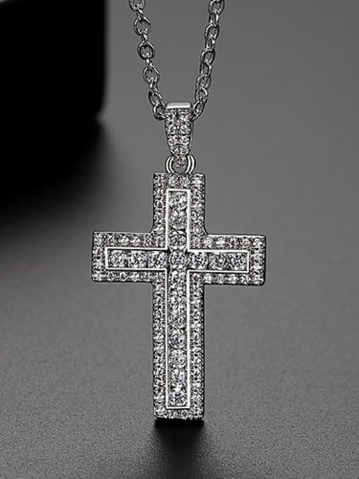 Platinum t10a28 Copper  Dainty Cubic Zirconia Cross Pendant  Necklace