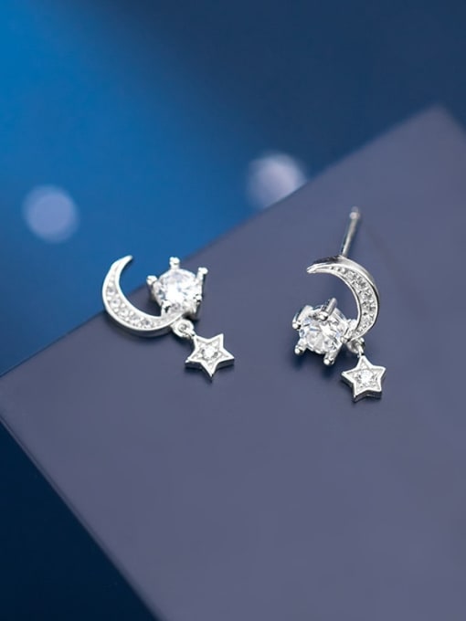 Rosh 925 Sterling Silver Cubic Zirconia White Star Minimalist Stud Earring 0